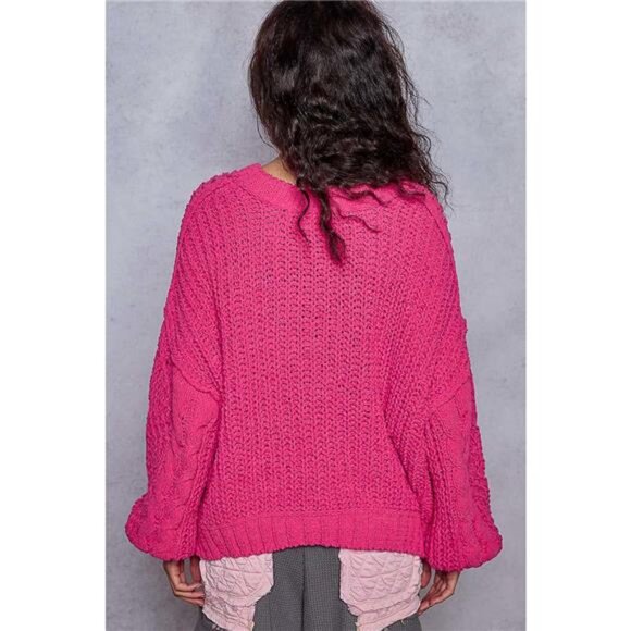 POL Cable-Knit Solid V-Neck Cropped Sweater - Picture 7 of 11